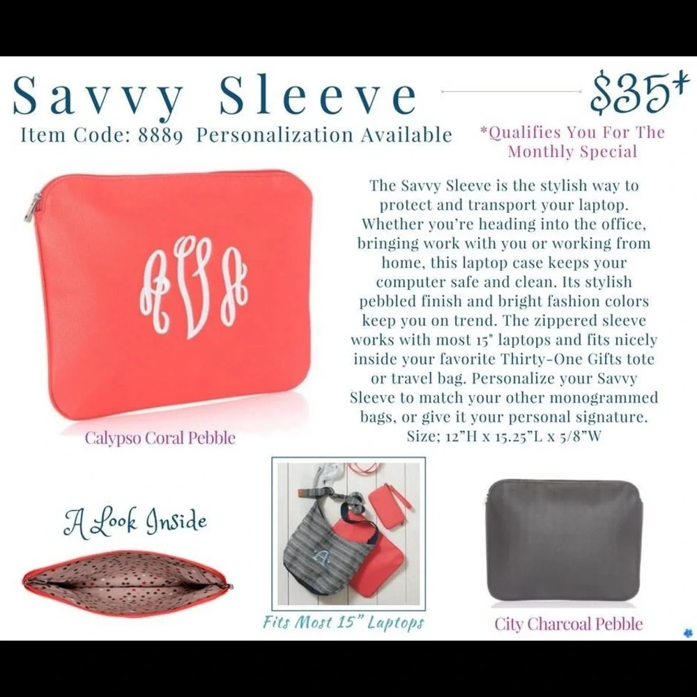 Thirty One Savvy Sleeve in City Charcoal pebble